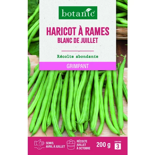 Graines de haricot à rames blanc de Juillet mangetout botanic® - graines à semer 200 g