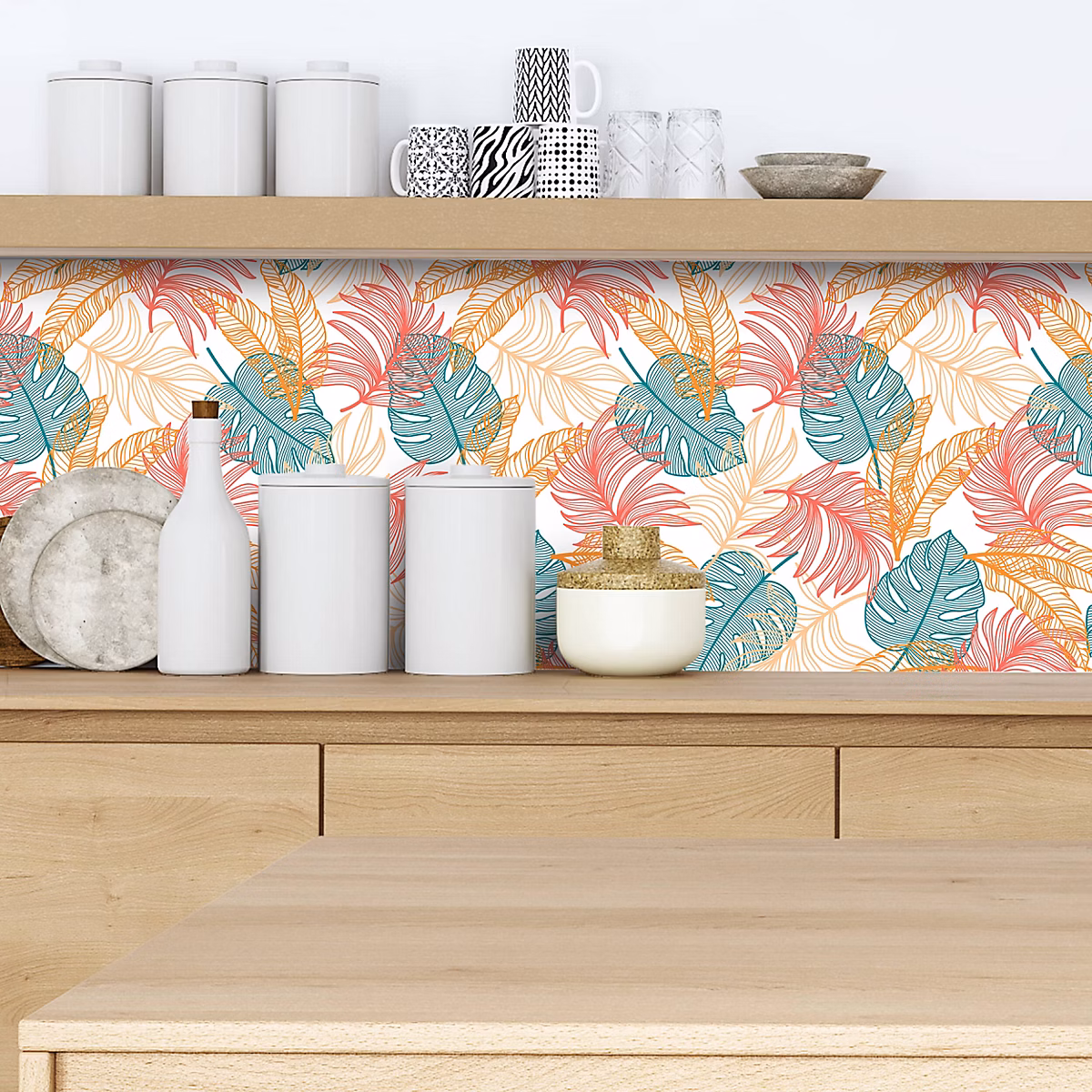 Crédence adhésive feuillage tropical coloré 60 × 200cm