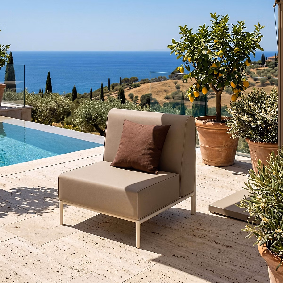 Salon et mobilier de jardin – Chauffeuse pour salon pour jardin modulable en tissu beige Patio Oviala