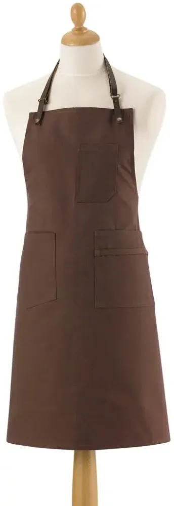 Tablier en coton avec attaches cuir coloris café Leo - 70 x 90 cm