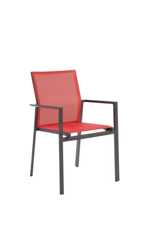 Fauteuil en aluminium graphite et toile en textylène rouge Abelia - 61 x 56 x 87 cm