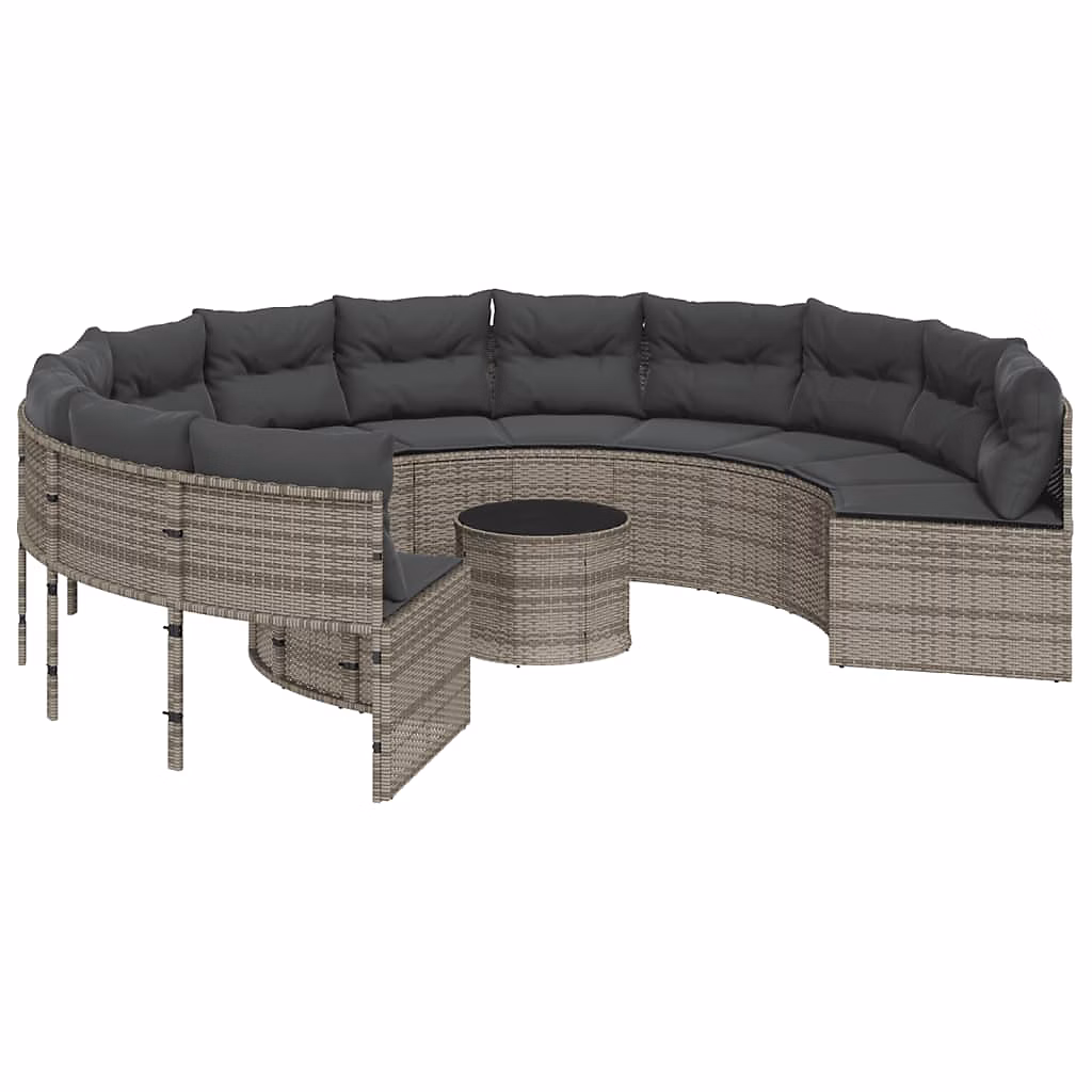 Salon et mobilier de jardin – Canapé de jardin avec table coussins rond gris résine tressée vidaXL