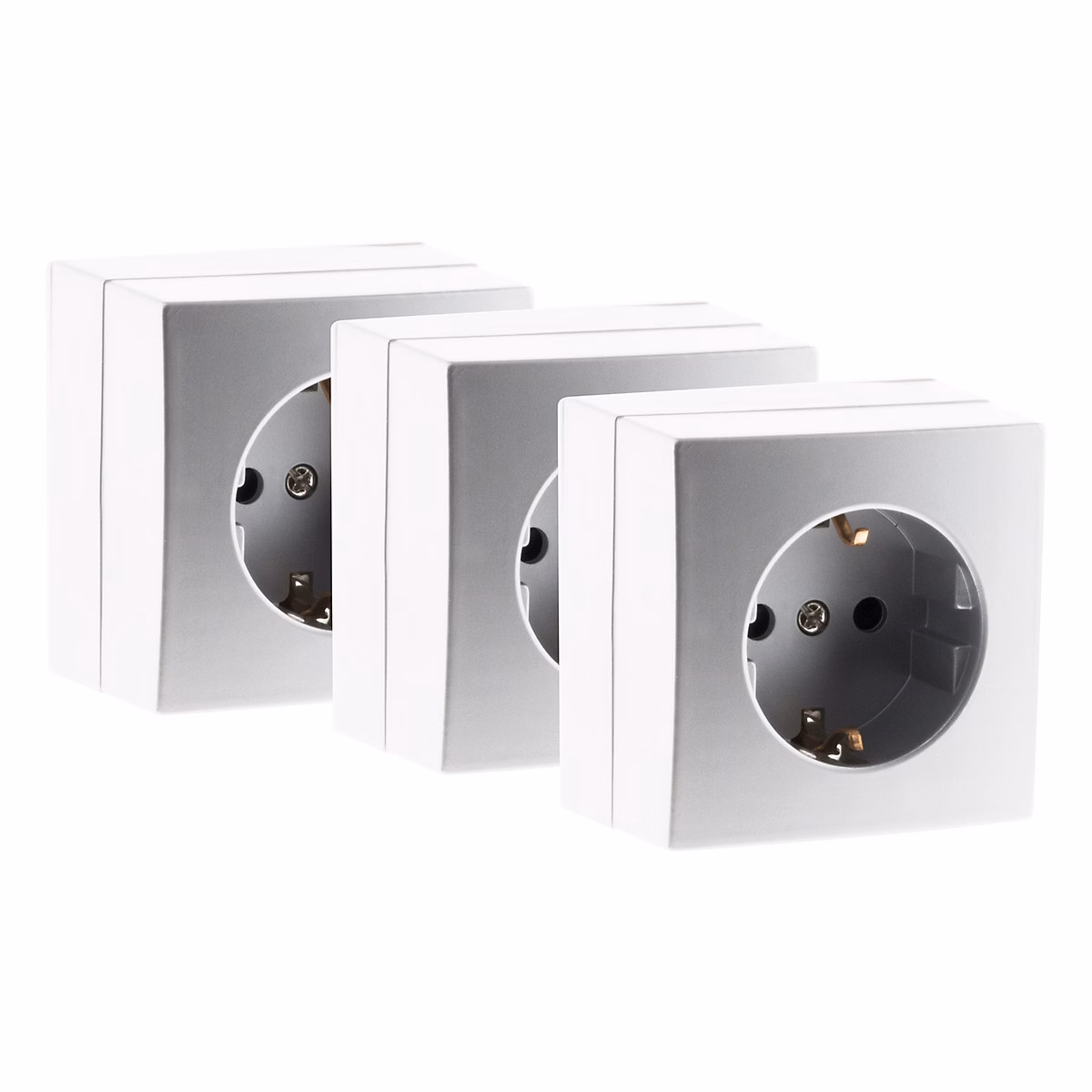Interrupteur et prise – 3 prises Schuko 16A Bel'Vue argent Zenitech