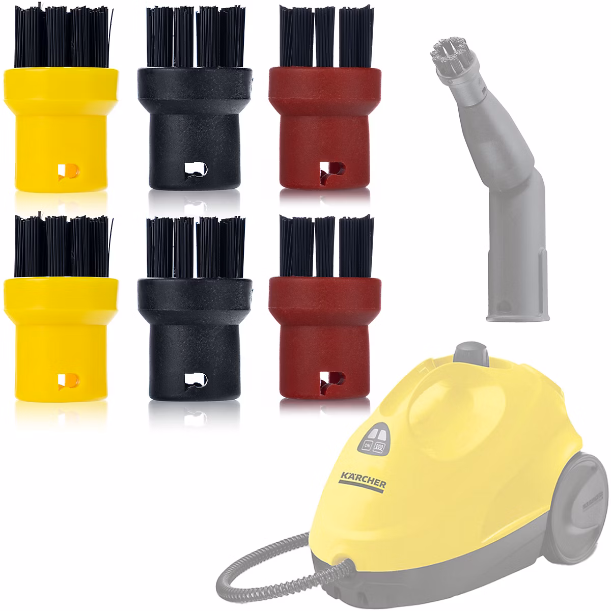 Brosses Rondes de Remplacement – Set 6 Pièces | Nylon Résistant | Compatible avec nettoyeur vapeur Kärcher SC
