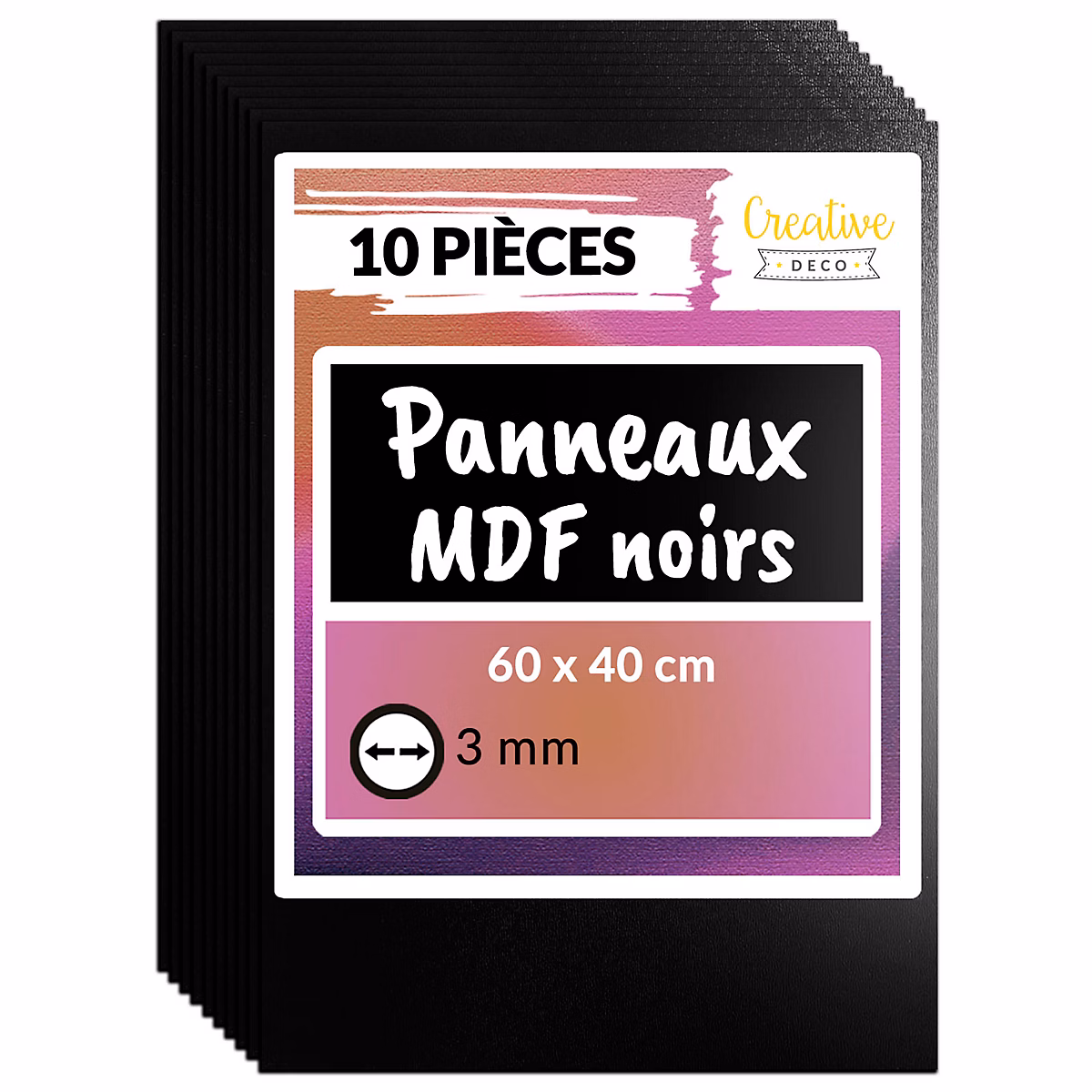 Creative Deco 10 x Panneau MDF Noir 600 × 400 × 3 mm – Planche Bois Brut, Idéal Bricolage, Découpe Laser, Gravure, Pyrogravure