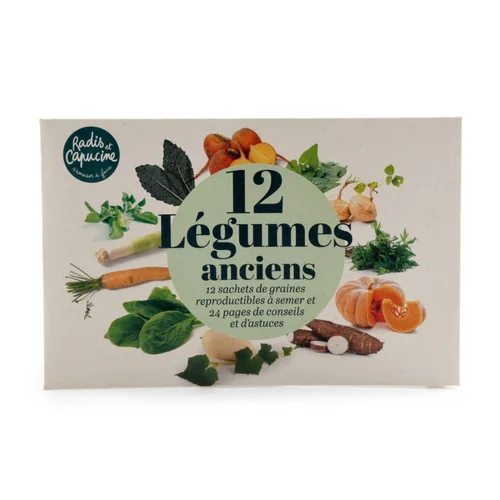 Coffret de 12 sachets de graines de légumes anciens à semer Radis & Capucine