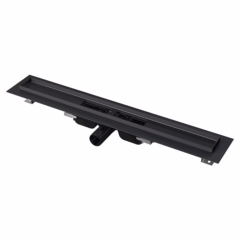 Caniveau de douche avec bordure pour grille 950 mm + Manchon PVC 40 à Joint et à Coller – noir mat (APZ101BLACK-950-M)