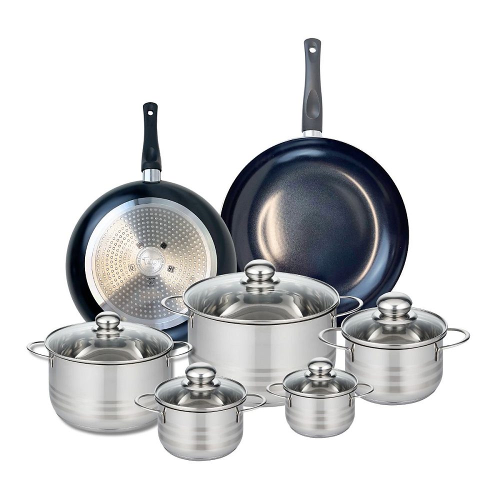 Ensemble de 2 Poêles de cuisson 28 et 32 cm et 5 faitouts 12 – 14, 16, 20 et 24 cm Elo Prima Brillant