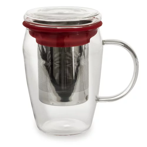 Mug infuseur en verre tisanière rouge 43 cl