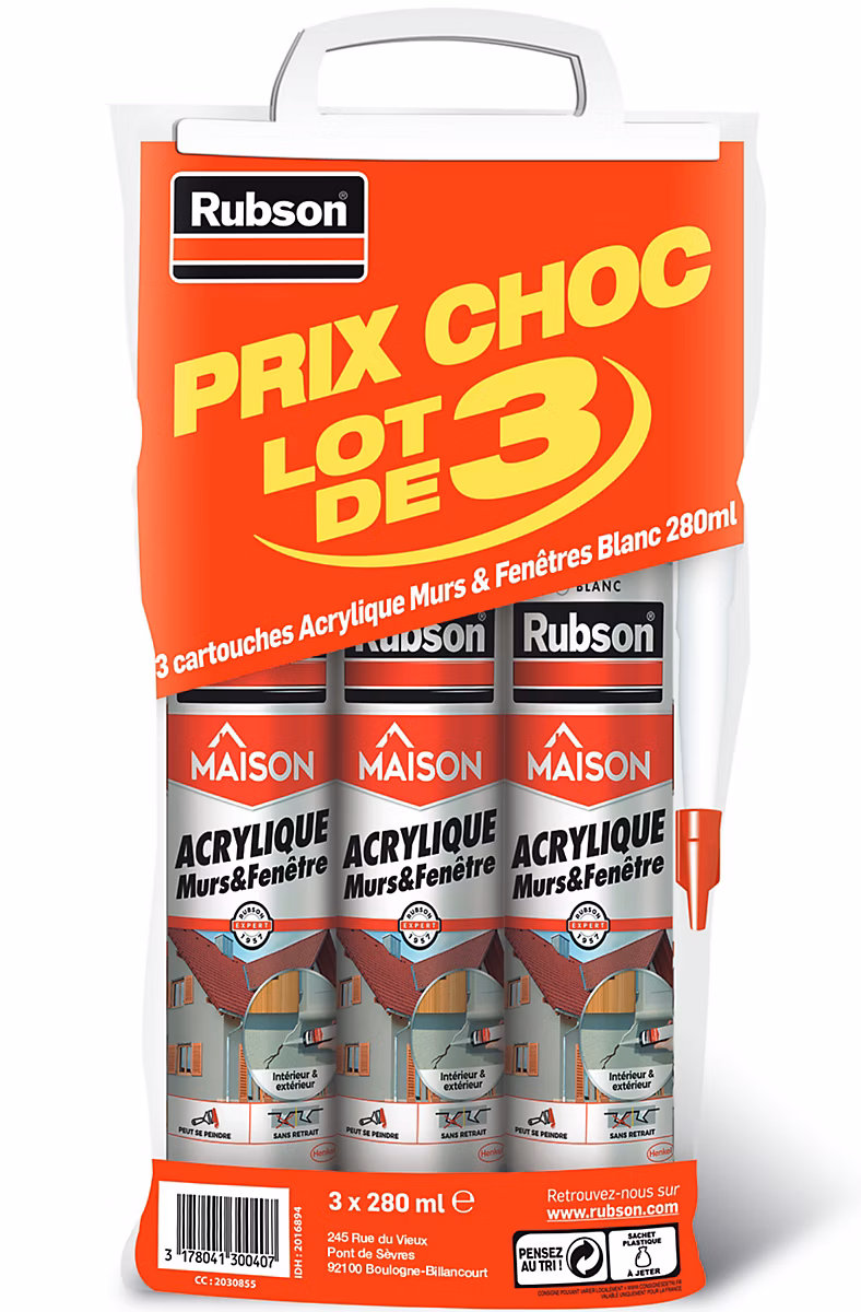 Mastic Rubson Maison Acrylique Murs – Fenêtres blanc cartouche 280ml vendu par 3 pièces