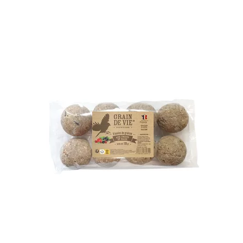 Lot de 8 boules de graisse aux fruits et baies pour oiseaux Grain de Vie - 720 g
