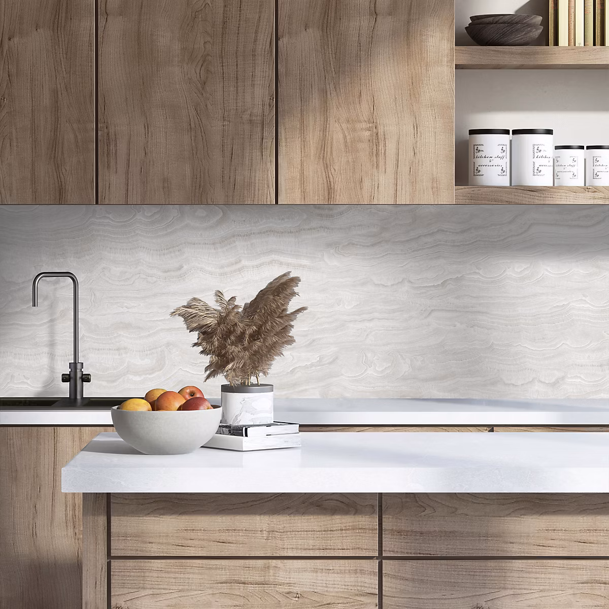 Crédence de cuisine effet marbre beige IDPanneaux L. 255 x H. 60 cm – Réf. GEOAUAWLG5178555991
