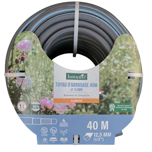 Tuyau d’arrosage 4 couches coloris gris - 40 m x Ø 12,5 mm