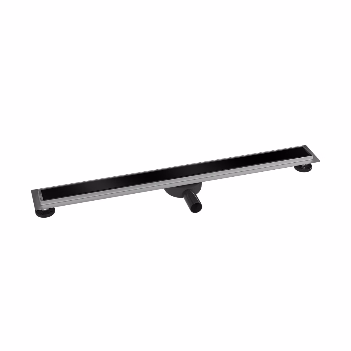 Caniveau de douche à l'italienne Acier inox avec Siphon – Drain de cabine Filtre anti-odeurs, FlexGL01-3, Verre noir, 90cm