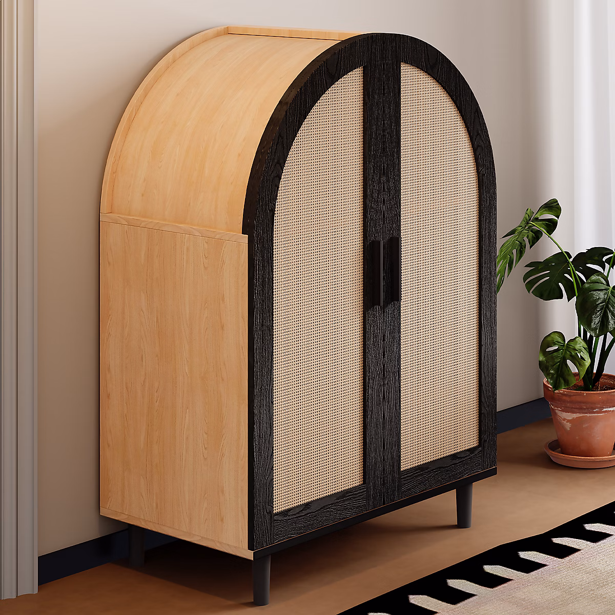 Buffet | Meuble de Rangement Meuble à Chaussures avec 2 Portes et 3 Étagères – Rangement Pratique – 70 × 100 × 40 cm – Naturel
