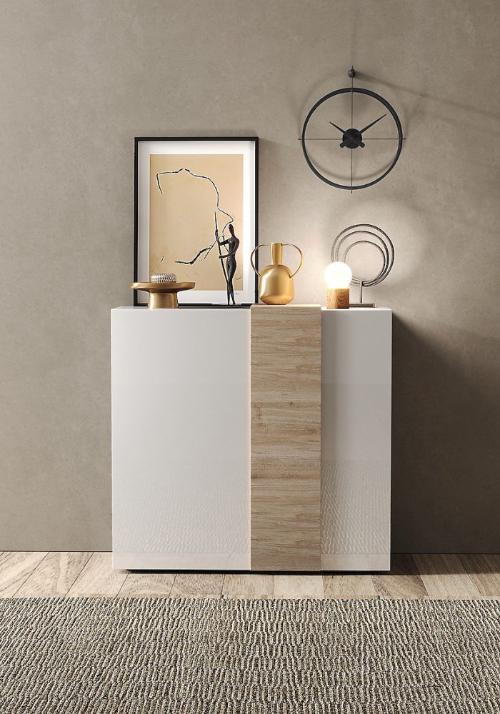 Buffet haut 2 portes VENUS blanc laqué brillant/Kadiz 121 × 114 × 44 cm