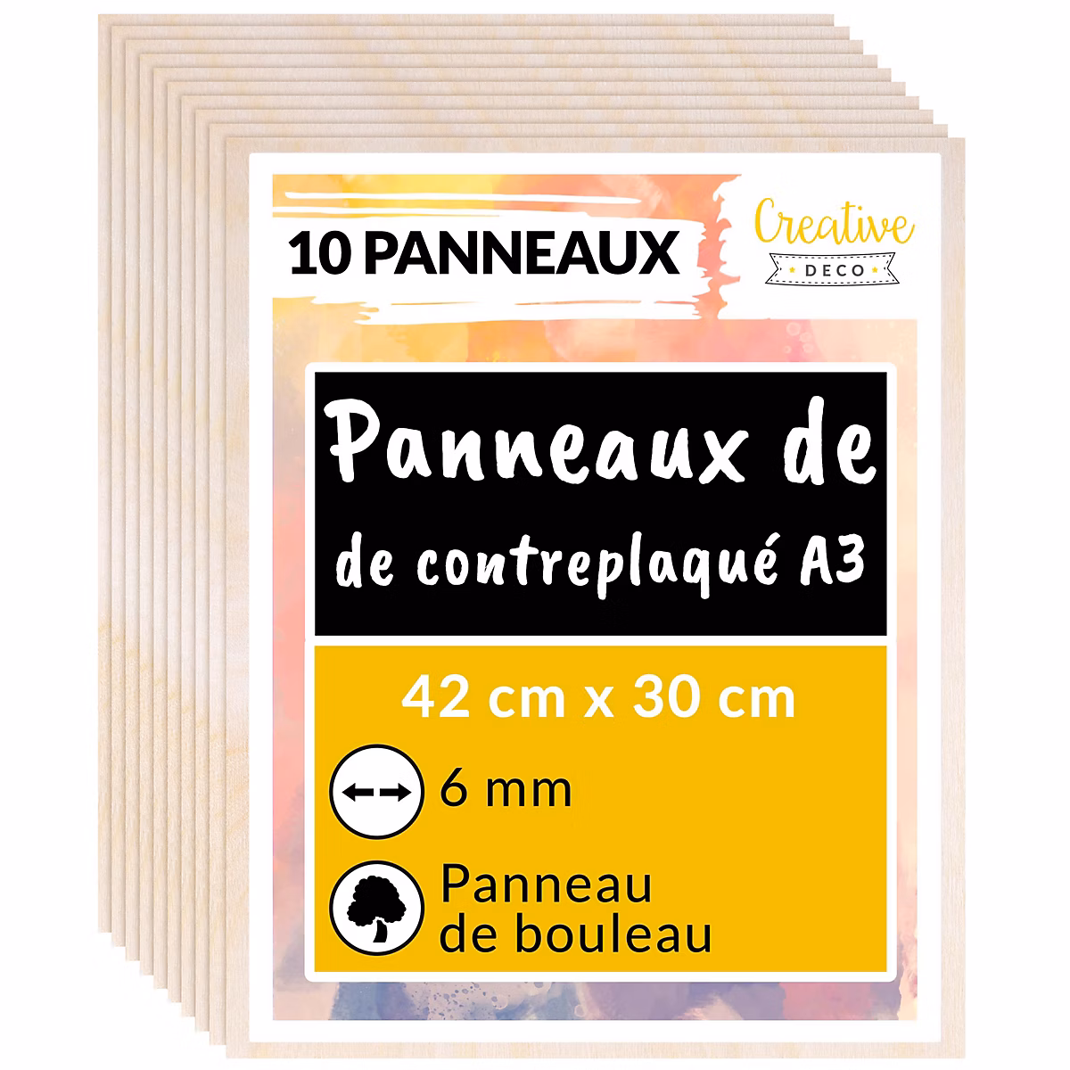 Creative Deco 10 x A3 Contreplaqué | 420 × 300 × 6mm (+/ – 0 – 5mm) – Bois Brut Bouleau – Panneau Découpe Laser – Pyrogravure Gravure