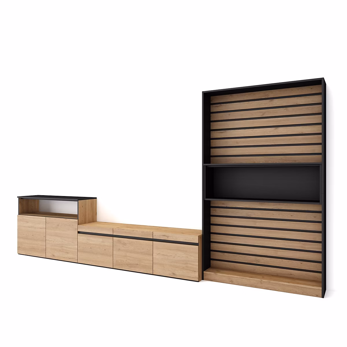 Ensemble meuble TV 360 × 35 × 186cm couleur chêne et noir
