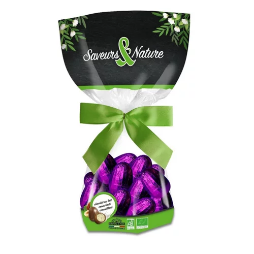 Sachet d’œufs enrobés de chocolat au lait bio cœur fondant Saveur & Nature - 150 g