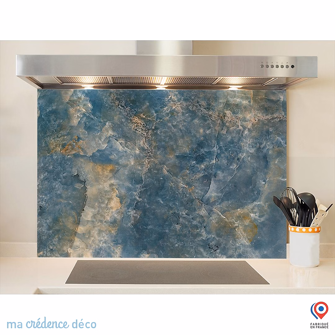 Crédence cuisine fond de hotte Marbre Villarecci – Verre trempé | L 60 cm x H 45 cm | MaCrédenceDéco