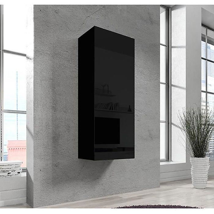 Armoire murale contemporaine – Brillant noir, Mélamine, 3 compartiments, 40 × 126 × 29 cm