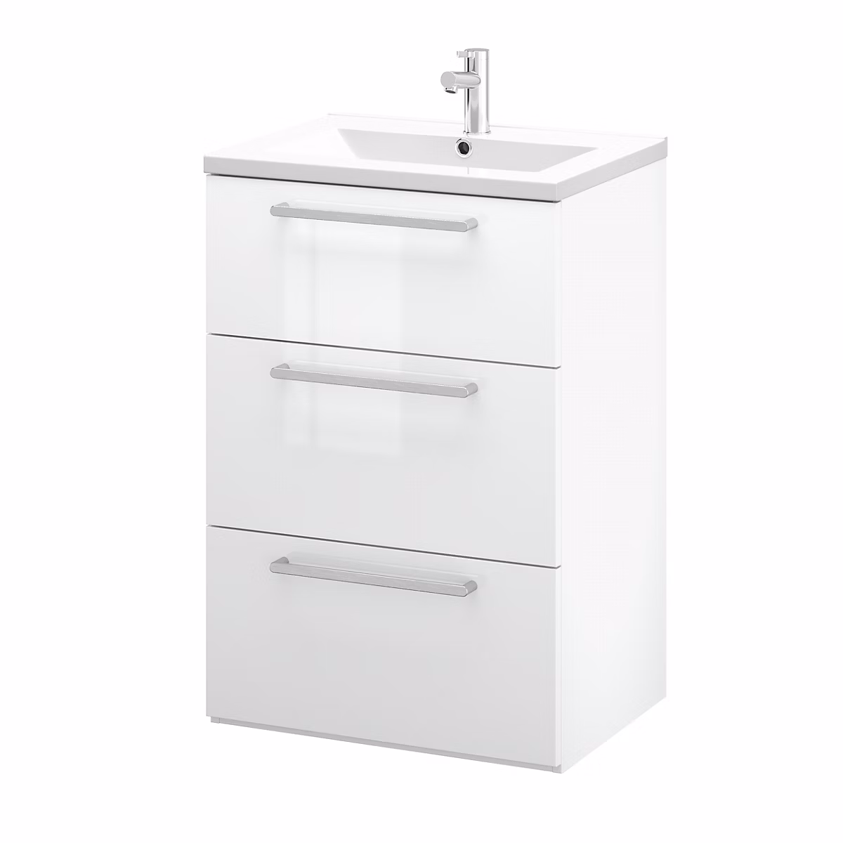 Meuble sous vasque à poser blanc brillant l.60 cm 3 tiroirs Imandra + plan vasque blanc céramique Nira – GoodHome