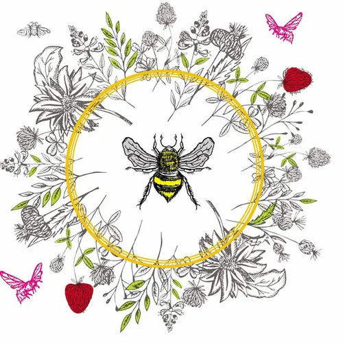 Serviettes en papier 3 plis motif abeille Bee loved bio compostables x 20 - 33 x 33 cm