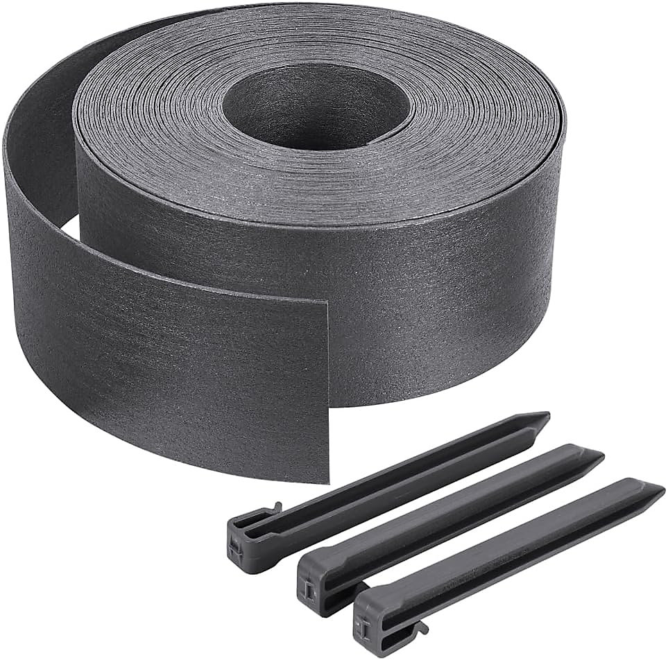 Bordure de Jardin 20m Flexible – 12 Piquets, Hauteur 13cm, Gris