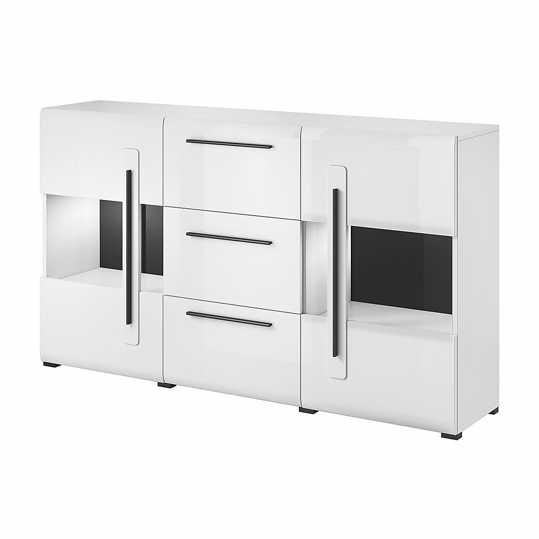 Buffet 180cm collection BREDA deux portes partiellement vitrées et trois tiroirs. Coloris blanc. – Réf. VOBKTHFFT3521598985