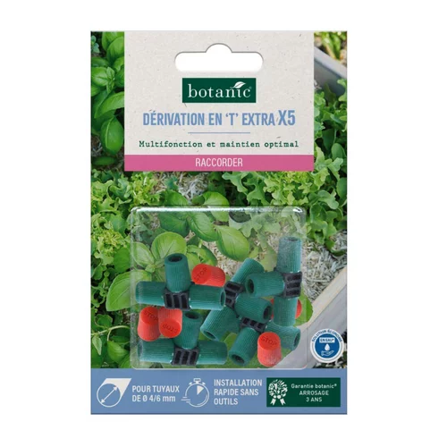 5 tés extra + 5 bouchons extra Ø 4/6 mm botanic® - Arrosage goutte à goutte
