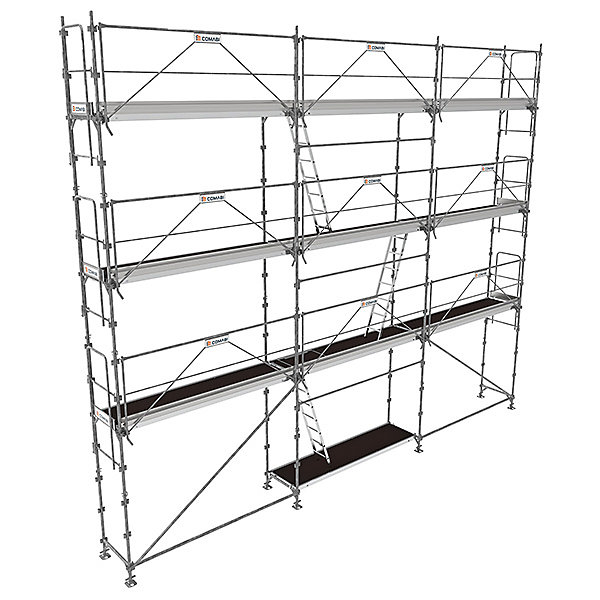 Echafaudage fixe de façade 80m² – Plancher Alu / bois, Structure Acier, Garde-corps Monoblocs, R200GCM-80-SPP/AB