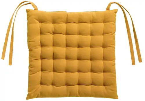 Galette de chaise carrée 36 points en coton recyclé jaune tournesol Zea - 38 x 38 cm
