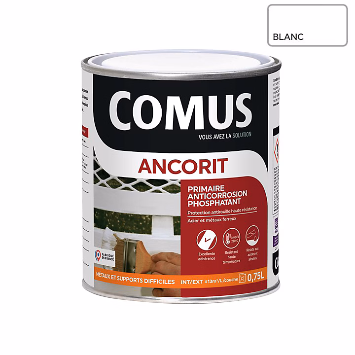ANCORIT 0.75L BLANC – Primaire antirouille phosphatant pour supports ferreux, COMUS