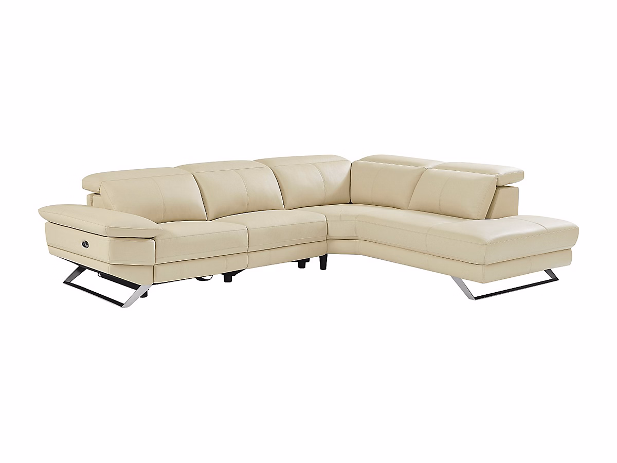 Canapé d'angle droit relax électrique en cuir de vachette beige PUNO II | Canapé