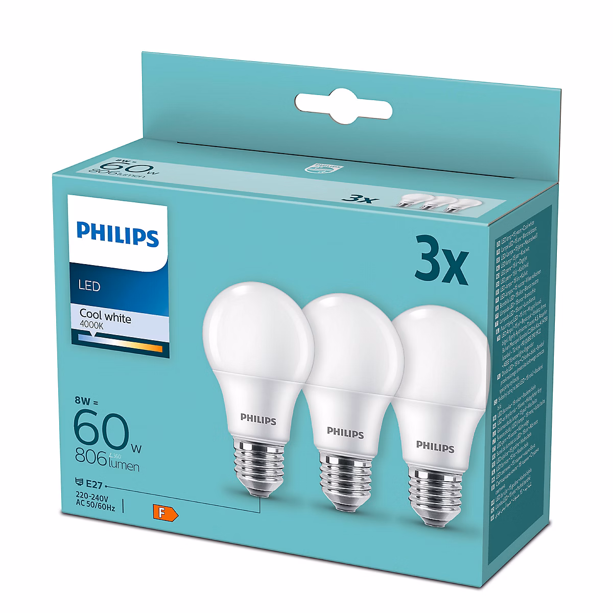 3 ampoules LED E27 806lm blanc froid 60W Philips Lighting | Ampoule