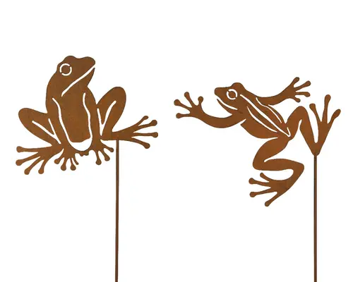 Pique de jardin grenouille coloris marron en fer - 33 x 0,5 cm