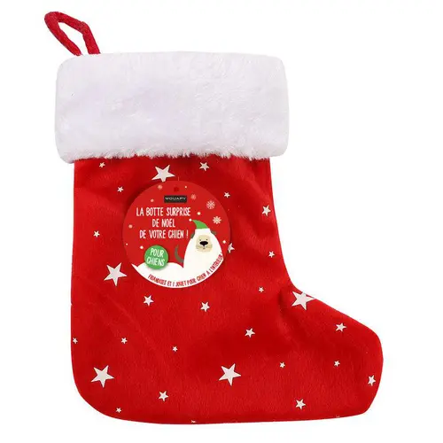 Botte surprise de Noël pour chien avec des friandises et un jouet coloris rouge Wouapy – 19 x 6 x 22 cm