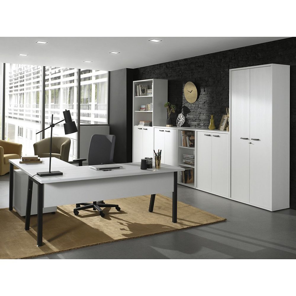 Aménagement bureau – Ensemble de 8 meubles de bureau professionnel coloris blanc collection SOON