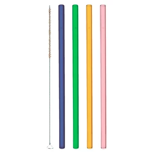 Lot de 4 pailles avec la brosse en verre coloris multicolore