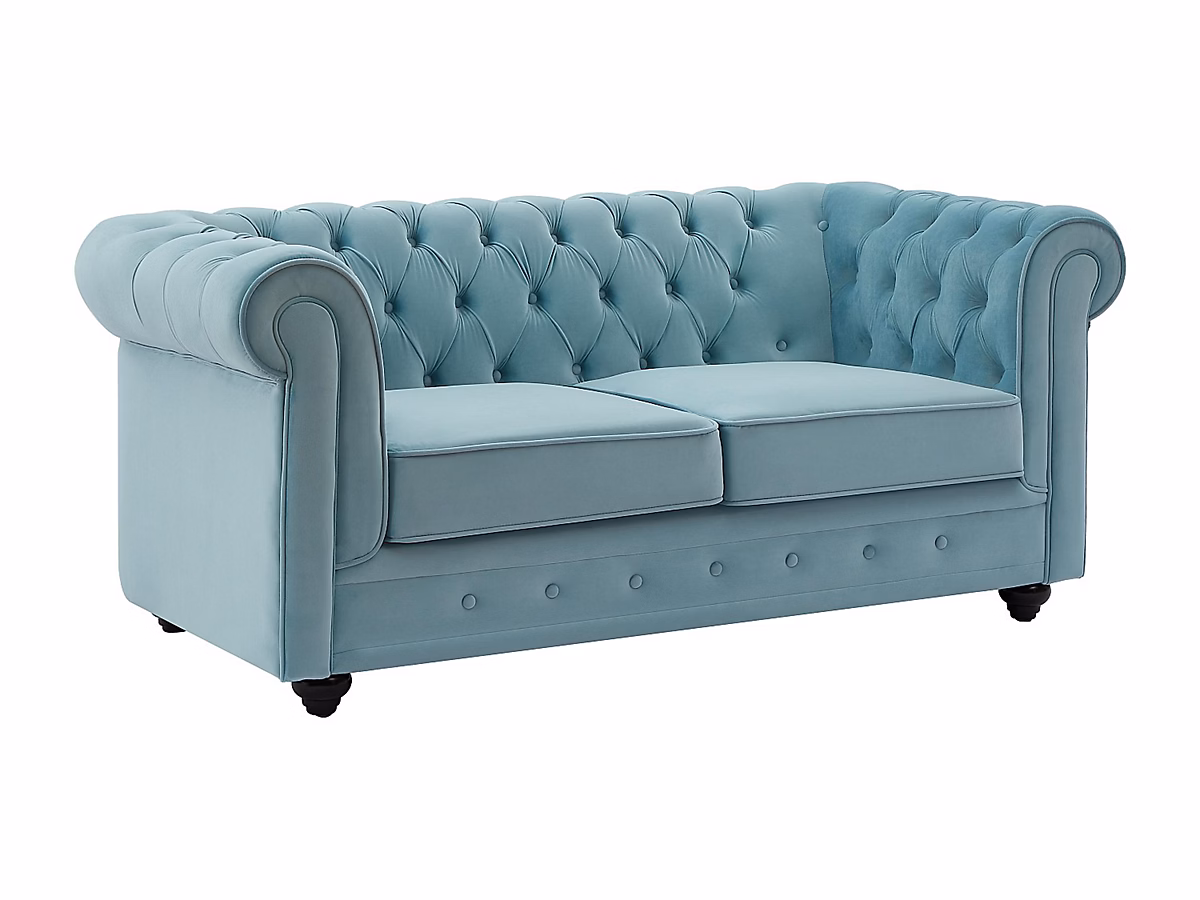 Canapé 2 places en velours bleu pastel CHESTERFIELD | Canapé