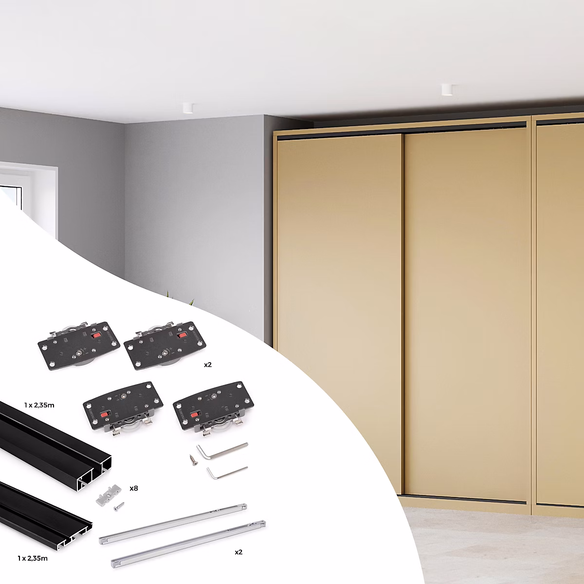 Emuca Système de montage en surface Flow 2 en kit pour une armoire avec 2 portes coulissantes en bois avec fermeture souple. – Réf. FTNYFEVVN2620374372