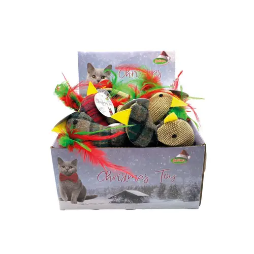 Peluche de Noël pour chat motif tartan coloris multicolore en forme d'oiseau Bubimex - 13 x 7 cm