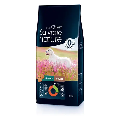 Croquettes sans céréales pour chien adulte au canard et au poulet Sa Vraie Nature - 12 kg