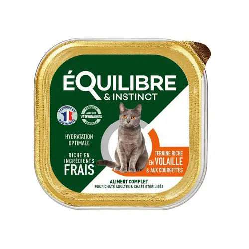 Barquette alimentaire pour chat stérilisé goût volaille Equilibre & Instinct - 85 g