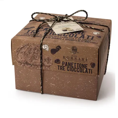 Panettone aux 3 chocolats Borsari - emballé à la main dans une boîte en carton 750 g