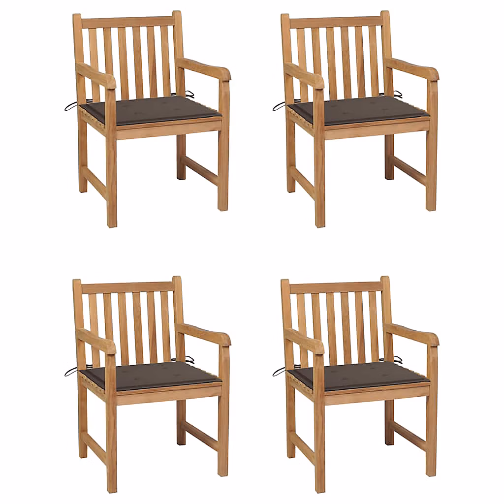 Chaises de jardin et coussins taupe bois teck solide vidaXL – lot de 4